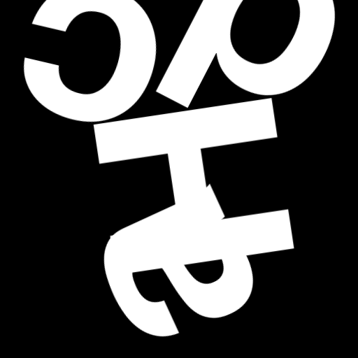 Happitec logo: jumbled letters spelling 'Happitec' arranged by physics simulation. Seed: 252872559. White letters on black background, 512x512 px.