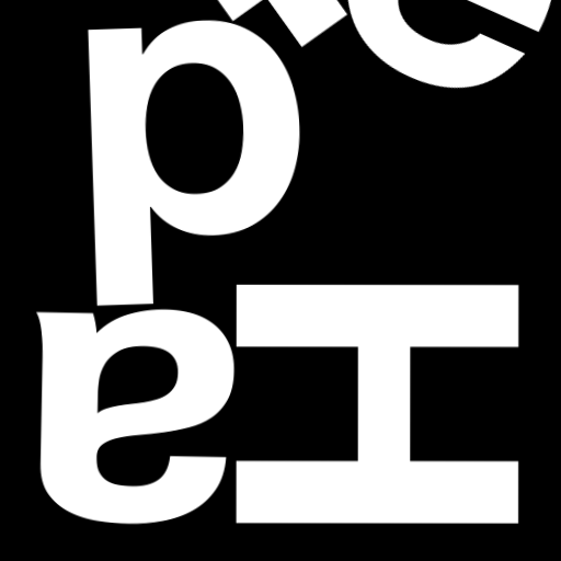 Happitec logo: jumbled letters spelling 'Happitec' arranged by physics simulation. Seed: 7926626. White letters on black background, 512x512 px.