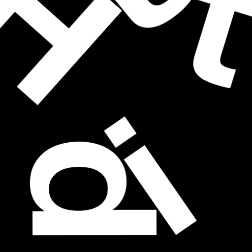 Happitec logo: jumbled letters spelling 'Happitec' arranged by physics simulation. Seed: 130513818. White letters on black background, 512x512 px.