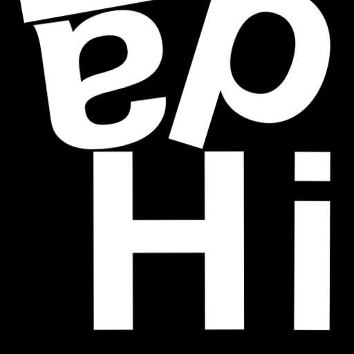 Happitec logo: jumbled letters spelling 'Happitec' arranged by physics simulation. Seed: 210166884. White letters on black background, 512x512 px.