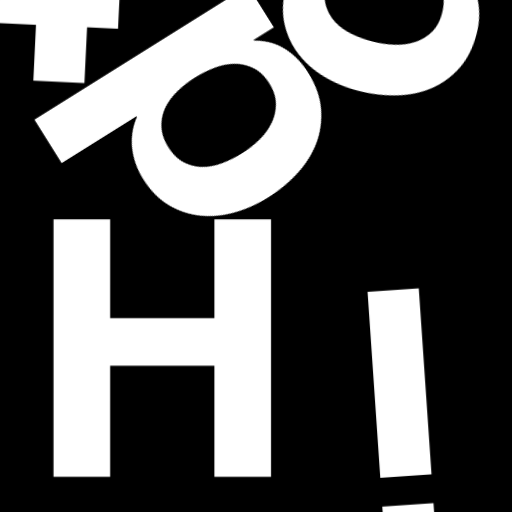 Happitec logo: jumbled letters spelling 'Happitec' arranged by physics simulation. Seed: 121720863. White letters on black background, 512x512 px.