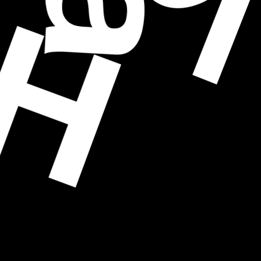 Happitec logo: jumbled letters spelling 'Happitec' arranged by physics simulation. Seed: 146349406. White letters on black background, 512x512 px.