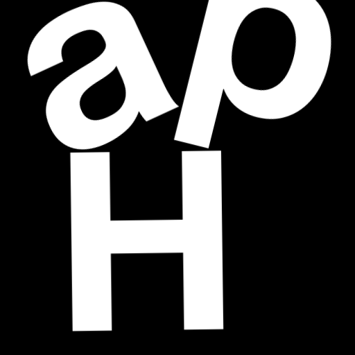 Happitec logo: jumbled letters spelling 'Happitec' arranged by physics simulation. Seed: 5736353. White letters on black background, 512x512 px.