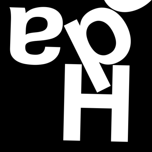 Happitec logo: jumbled letters spelling 'Happitec' arranged by physics simulation. Seed: 691269957. White letters on black background, 512x512 px.