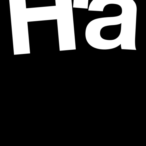 Happitec logo: jumbled letters spelling 'Happitec' arranged by physics simulation. Seed: 239980239. White letters on black background, 512x512 px.
