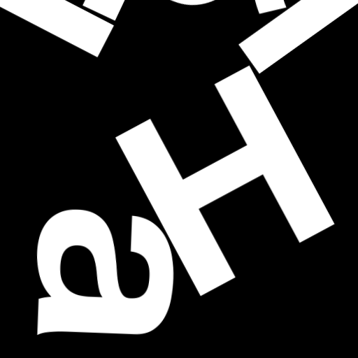 Happitec logo: jumbled letters spelling 'Happitec' arranged by physics simulation. Seed: 462649009. White letters on black background, 512x512 px.