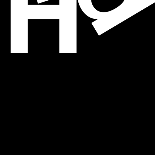 Happitec logo: jumbled letters spelling 'Happitec' arranged by physics simulation. Seed: 63575076. White letters on black background, 512x512 px.