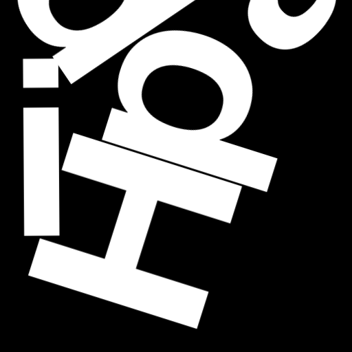 Happitec logo: jumbled letters spelling 'Happitec' arranged by physics simulation. Seed: 39712818. White letters on black background, 512x512 px.