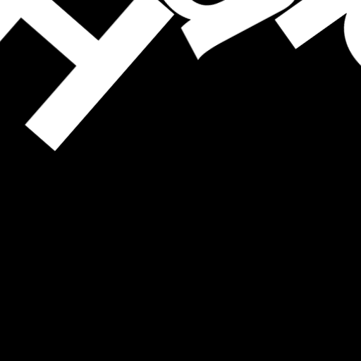 Happitec logo: jumbled letters spelling 'Happitec' arranged by physics simulation. Seed: 135846889. White letters on black background, 512x512 px.