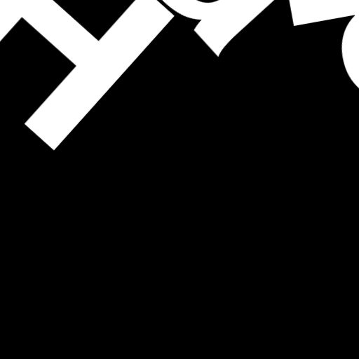 Happitec logo: jumbled letters spelling 'Happitec' arranged by physics simulation. Seed: 212732525. White letters on black background, 512x512 px.