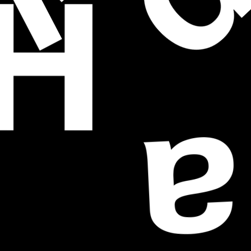 Happitec logo: jumbled letters spelling 'Happitec' arranged by physics simulation. Seed: 408890473. White letters on black background, 512x512 px.