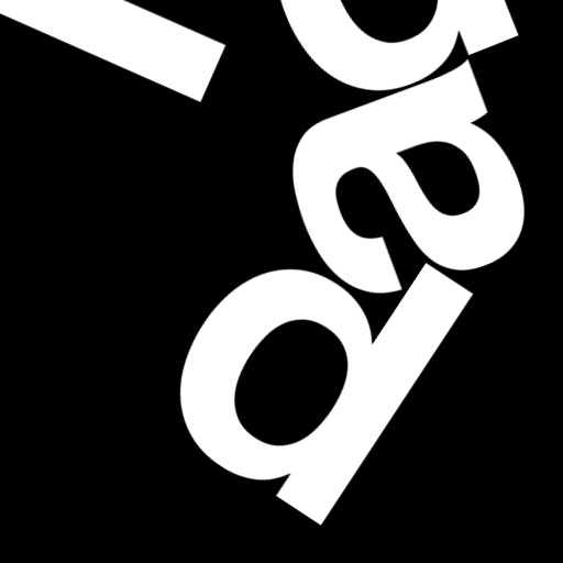 Happitec logo: jumbled letters spelling 'Happitec' arranged by physics simulation. Seed: 106583564. White letters on black background, 512x512 px.