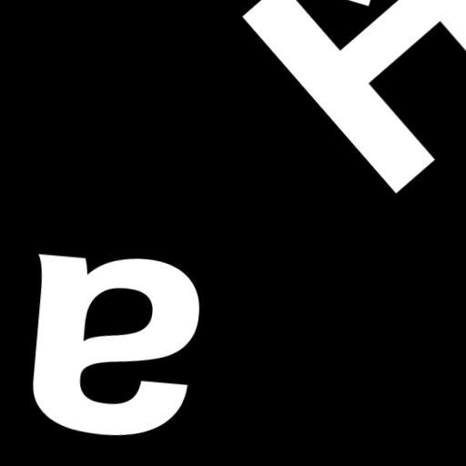 Happitec logo: jumbled letters spelling 'Happitec' arranged by physics simulation. Seed: 63771766. White letters on black background, 512x512 px.