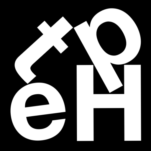 Happitec logo: jumbled letters spelling 'Happitec' arranged by physics simulation. Seed: 119601120. White letters on black background, 512x512 px.