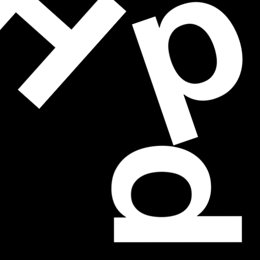 Happitec logo: jumbled letters spelling 'Happitec' arranged by physics simulation. Seed: 268471474. White letters on black background, 512x512 px.