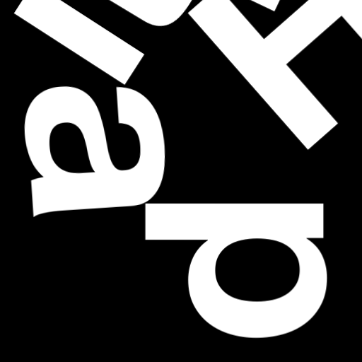 Happitec logo: jumbled letters spelling 'Happitec' arranged by physics simulation. Seed: 71817251. White letters on black background, 512x512 px.