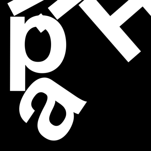 Happitec logo: jumbled letters spelling 'Happitec' arranged by physics simulation. Seed: 550318305. White letters on black background, 512x512 px.