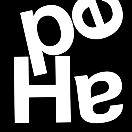 Happitec logo: jumbled letters spelling 'Happitec' arranged by physics simulation. Seed: 405308662. White letters on black background, 512x512 px.