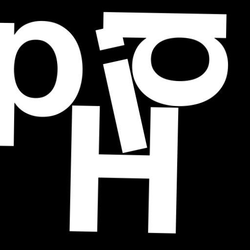 Happitec logo: jumbled letters spelling 'Happitec' arranged by physics simulation. Seed: 371743840. White letters on black background, 512x512 px.