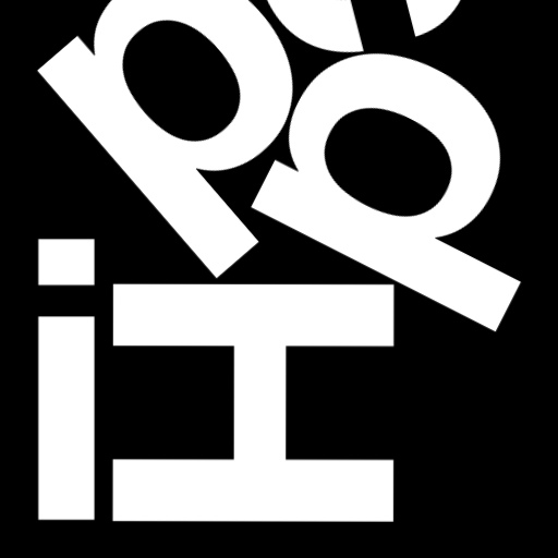 Happitec logo: jumbled letters spelling 'Happitec' arranged by physics simulation. Seed: 87776017. White letters on black background, 512x512 px.