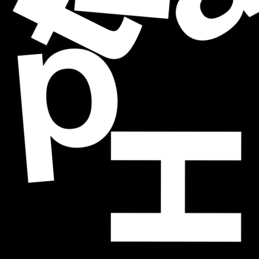 Happitec logo: jumbled letters spelling 'Happitec' arranged by physics simulation. Seed: 138151581. White letters on black background, 512x512 px.