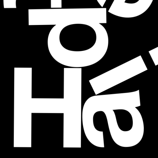 Happitec logo: jumbled letters spelling 'Happitec' arranged by physics simulation. Seed: 1030625664. White letters on black background, 512x512 px.