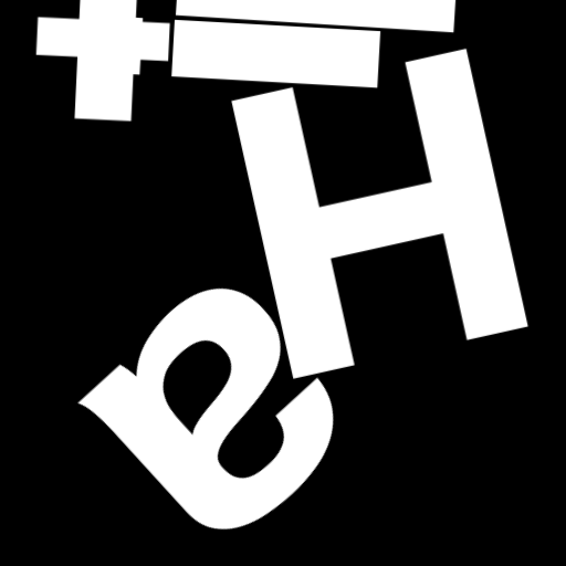 Happitec logo: jumbled letters spelling 'Happitec' arranged by physics simulation. Seed: 421746191. White letters on black background, 512x512 px.