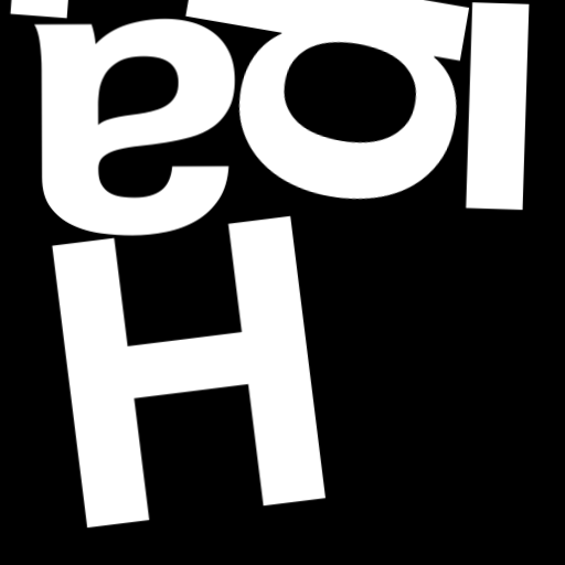 Happitec logo: jumbled letters spelling 'Happitec' arranged by physics simulation. Seed: 362278649. White letters on black background, 512x512 px.