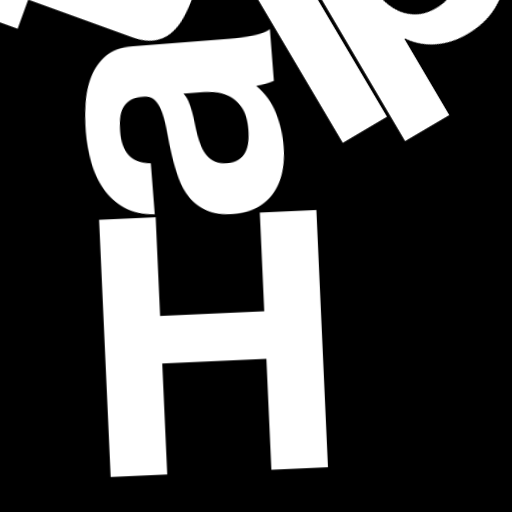 Happitec logo: jumbled letters spelling 'Happitec' arranged by physics simulation. Seed: 162213559. White letters on black background, 512x512 px.