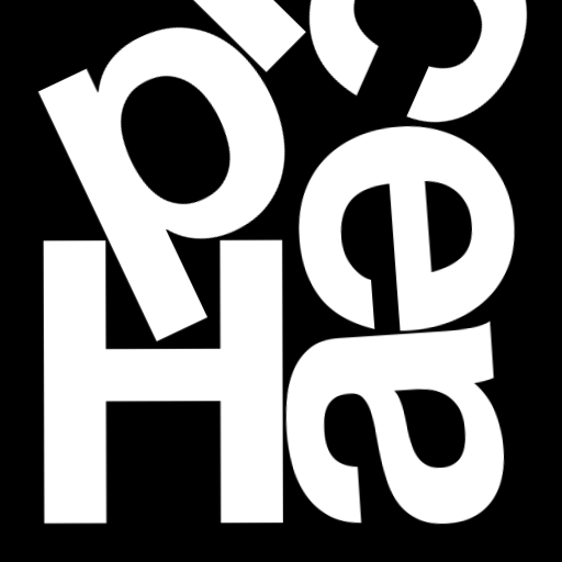 Happitec logo: jumbled letters spelling 'Happitec' arranged by physics simulation. Seed: 552607941. White letters on black background, 512x512 px.