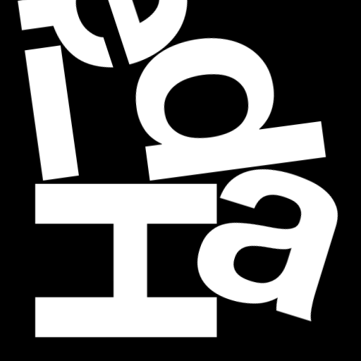 Happitec logo: jumbled letters spelling 'Happitec' arranged by physics simulation. Seed: 216283. White letters on black background, 512x512 px.