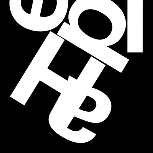 Happitec logo: jumbled letters spelling 'Happitec' arranged by physics simulation. Seed: 166211647. White letters on black background, 512x512 px.