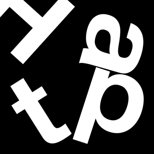 Happitec logo: jumbled letters spelling 'Happitec' arranged by physics simulation. Seed: 55498952. White letters on black background, 512x512 px.