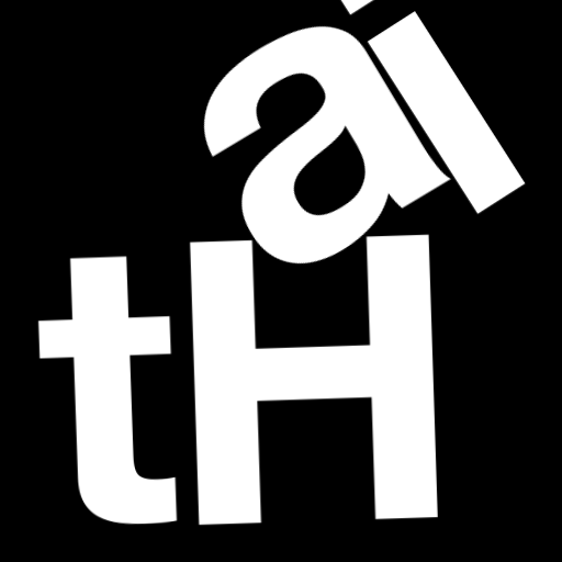 Happitec logo: jumbled letters spelling 'Happitec' arranged by physics simulation. Seed: 605514651. White letters on black background, 512x512 px.