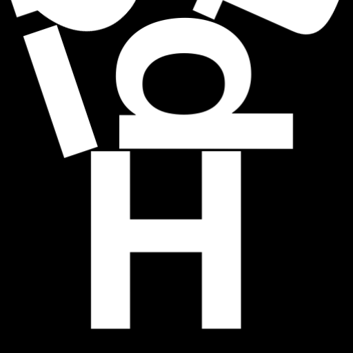 Happitec logo: jumbled letters spelling 'Happitec' arranged by physics simulation. Seed: 229106031. White letters on black background, 512x512 px.