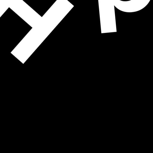 Happitec logo: jumbled letters spelling 'Happitec' arranged by physics simulation. Seed: 628673414. White letters on black background, 512x512 px.