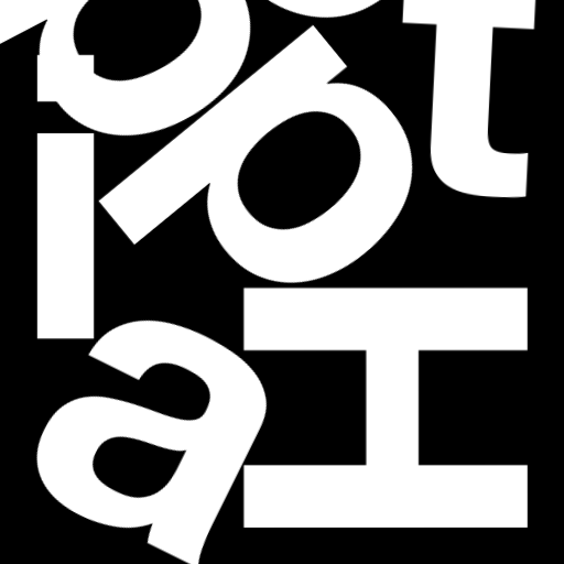 Happitec logo: jumbled letters spelling 'Happitec' arranged by physics simulation. Seed: 185601497. White letters on black background, 512x512 px.