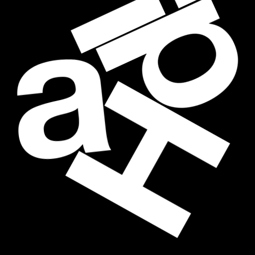 Happitec logo: jumbled letters spelling 'Happitec' arranged by physics simulation. Seed: 94068653. White letters on black background, 512x512 px.